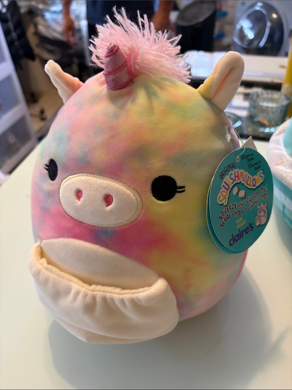 Claire's Pastel Tie-Dye Unicorn Plush with Pink Horn BNWT